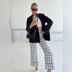 Princess Polly Euros Black and White Plaid Wide Leg Trouser Pants